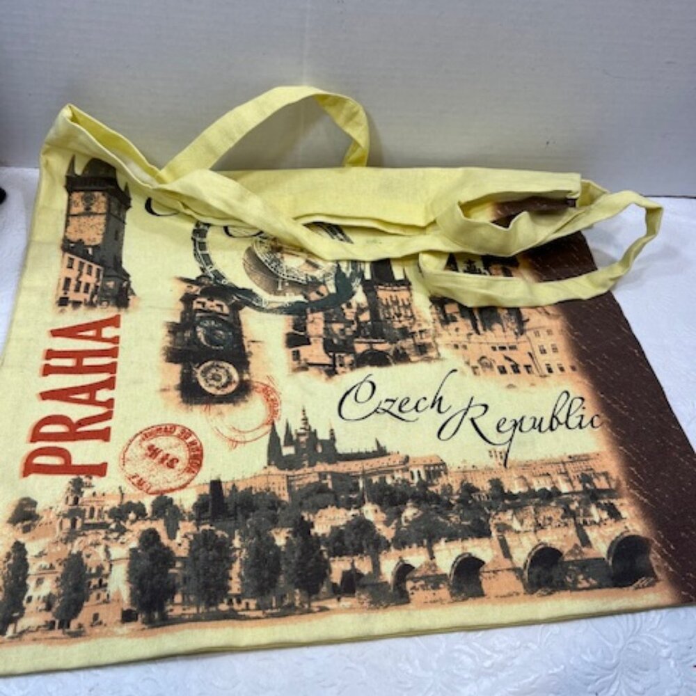 Prague Czech Republic Historical Sites Canvas Tote Travel Shopping Bag Large 16"
